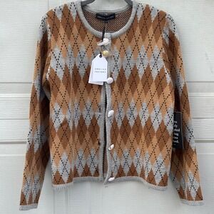 English Factory Argyle Cardigan Brown Gray Caspian NWT Size L